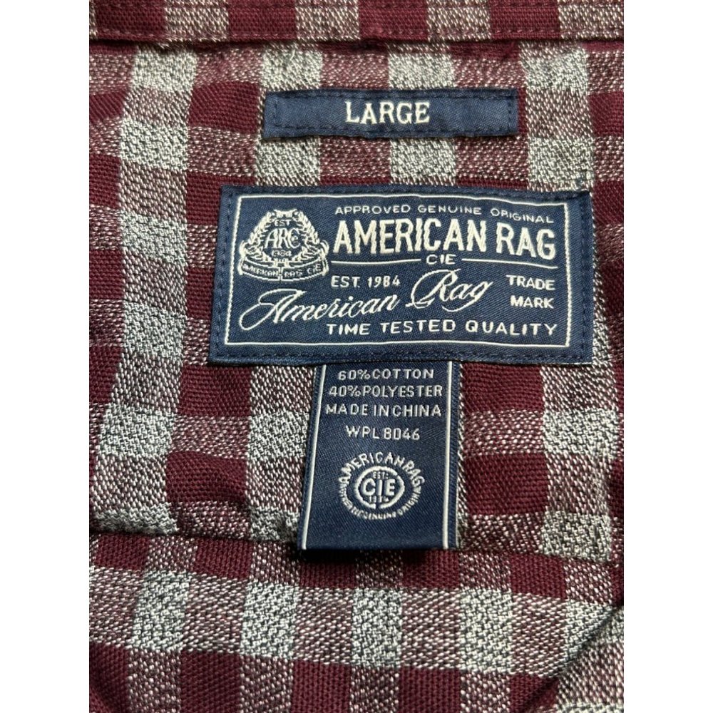 American Rag Mens Snap Long Sleeve Red and Gray Check Size‎ Large - Picture 4 of 5
